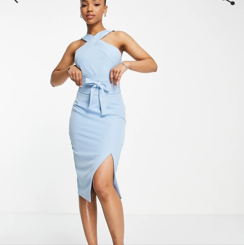 ASOS Lavish Alice Light Blue Halterneck Midi Dress